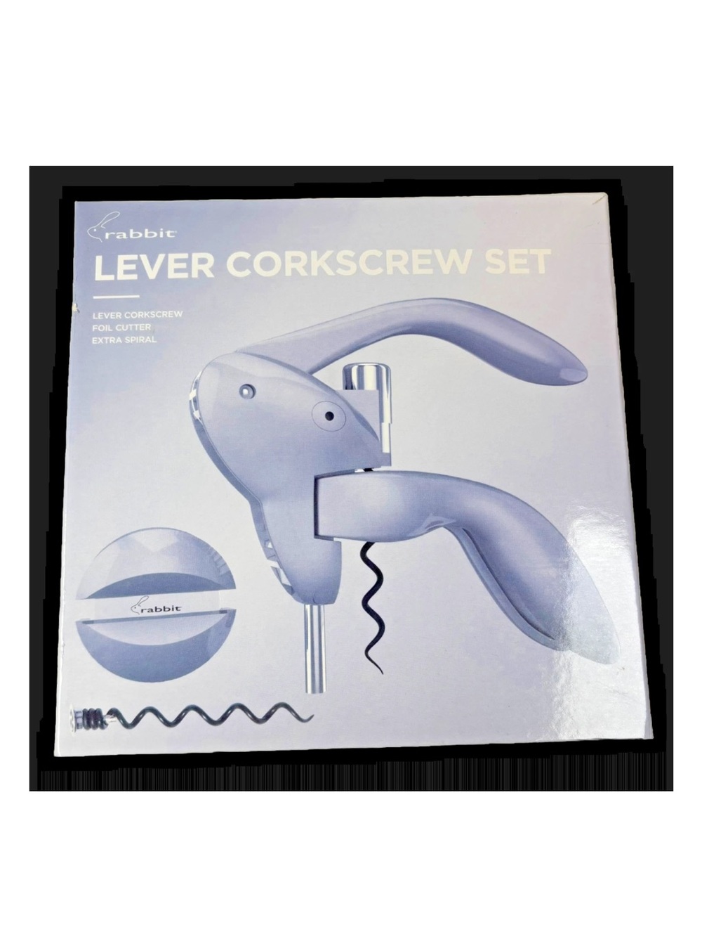 Rabbit Lever Corkscrew Set Wine Bottle Opener Silver Foil Cutter Non-Stick Spira